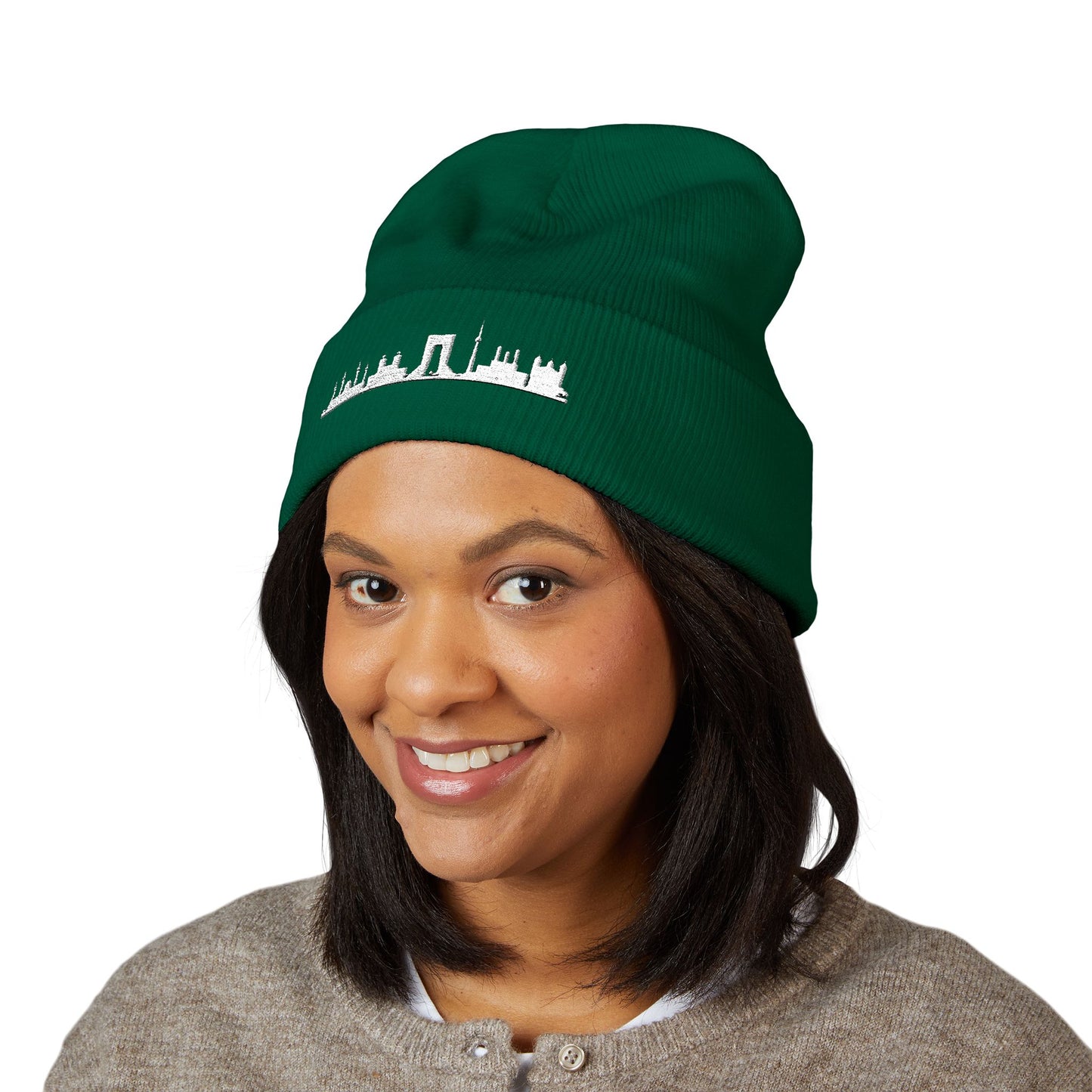 Embroidered City Skyline Cuffed Beanie