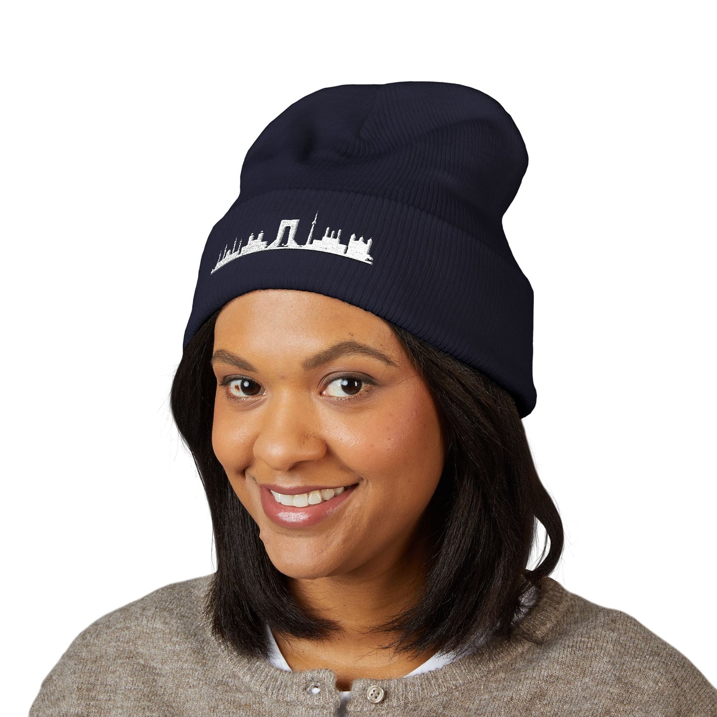 Embroidered City Skyline Cuffed Beanie